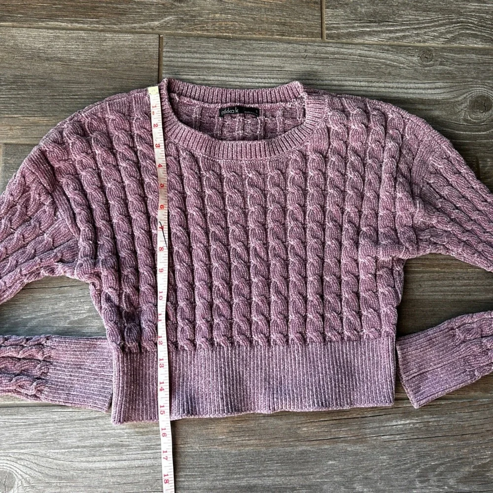 Cropped Cable Knit Sweater Dusty‎ Rose Pink Chenille Cozy Womens Small